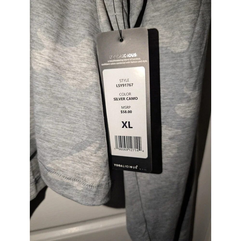 Yogalicious Lux Cropped Hoodie Gray White Camo Size XL Thumb Holes NEW NWT - Picture 4 of 10